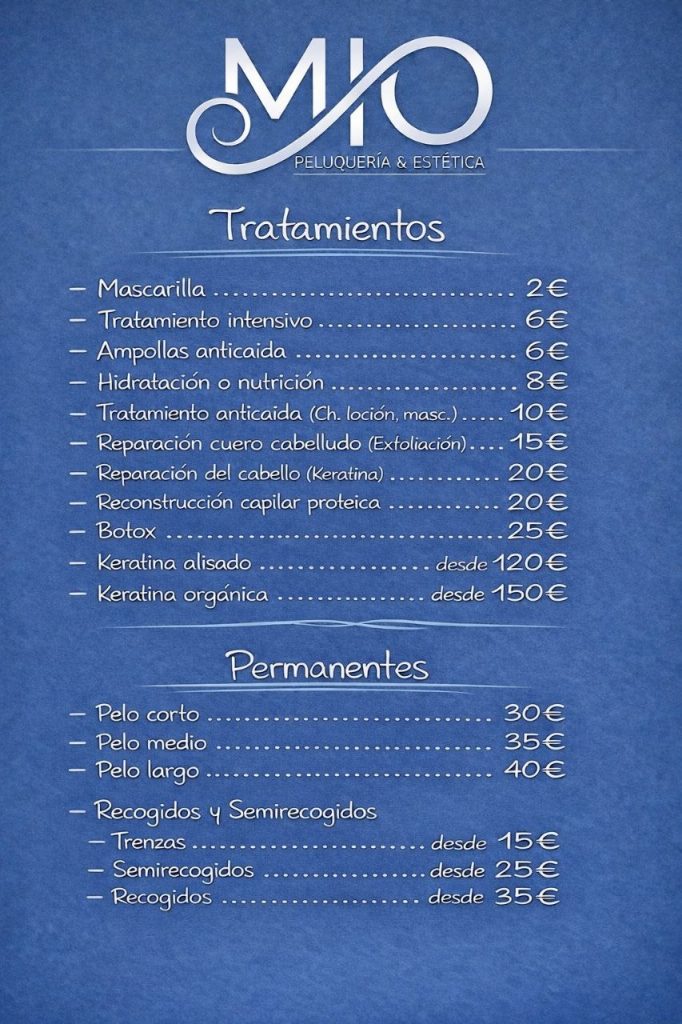 Precios de tratamientos permanentes y recogidos en Mio Peluquería