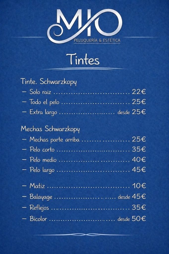Precios de tintes Schwarzkopf y mechas Schwarzkopf en Mio Peluquería